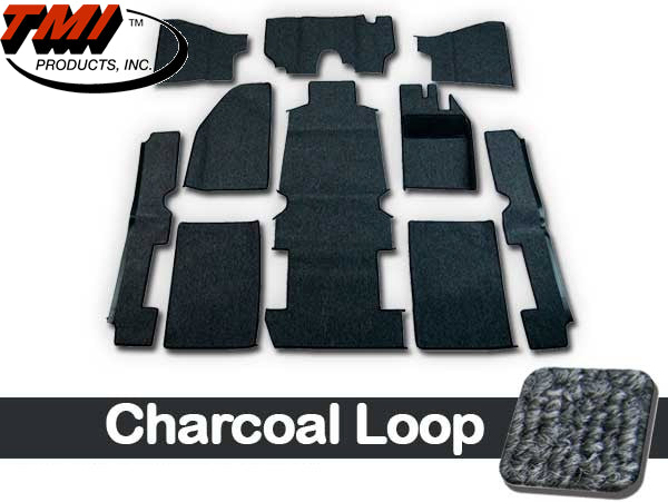 TMI Carpet Kit 10pc Bug 68-78 RHD with Binding W/Footrest Charcoal Premium loop